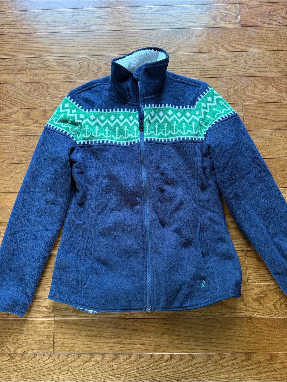 Nautica Navy Sherpa Fleece Jacket with Anchors